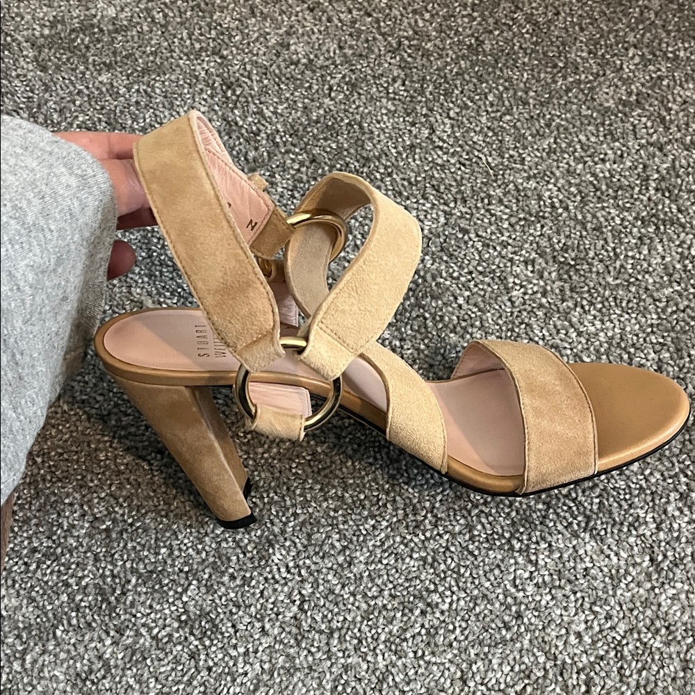 Stuart Weitzman Beige Suede Strappy Heels